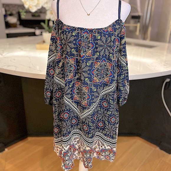 Bailey Blue Boho Print Cold Shoulder Sheath Dress, Women’s Size Small. - Picture 8 of 15